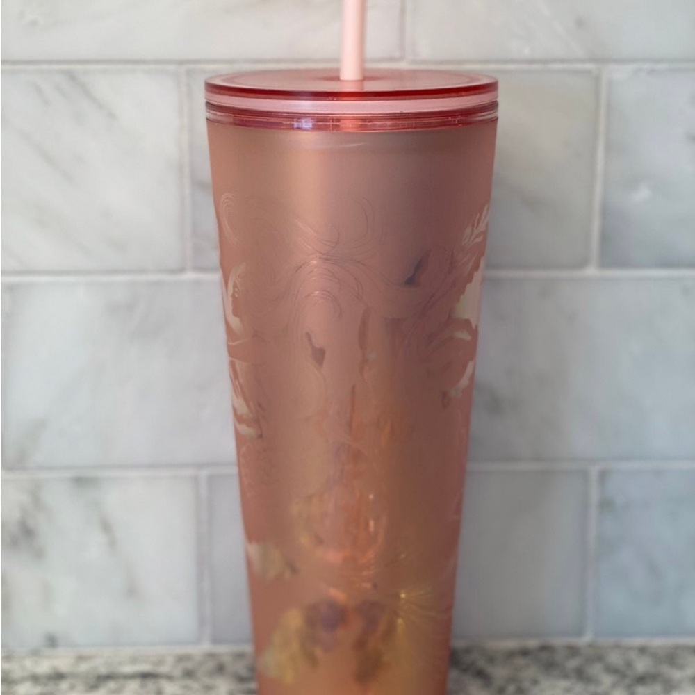NEW Starbucks Soft Touch Pink Mermaid Tumbler with Straw